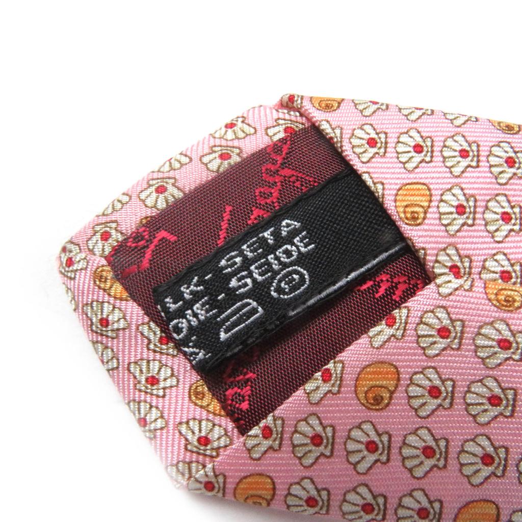 Pristine Salvatore Ferragamo tie Shell pattern wide tie pink silk mens Used