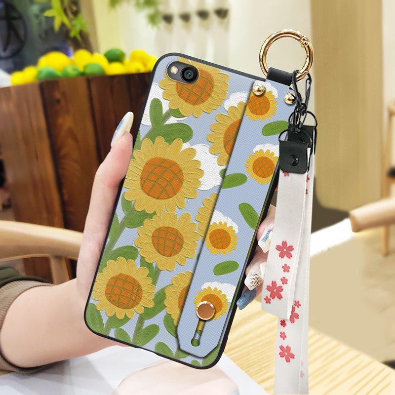 Soft Case Oil Painting Phone Case For Xiaomi Redmi GO Flower Durable Dirt-resistant Kickstand Protective Wristband Ring