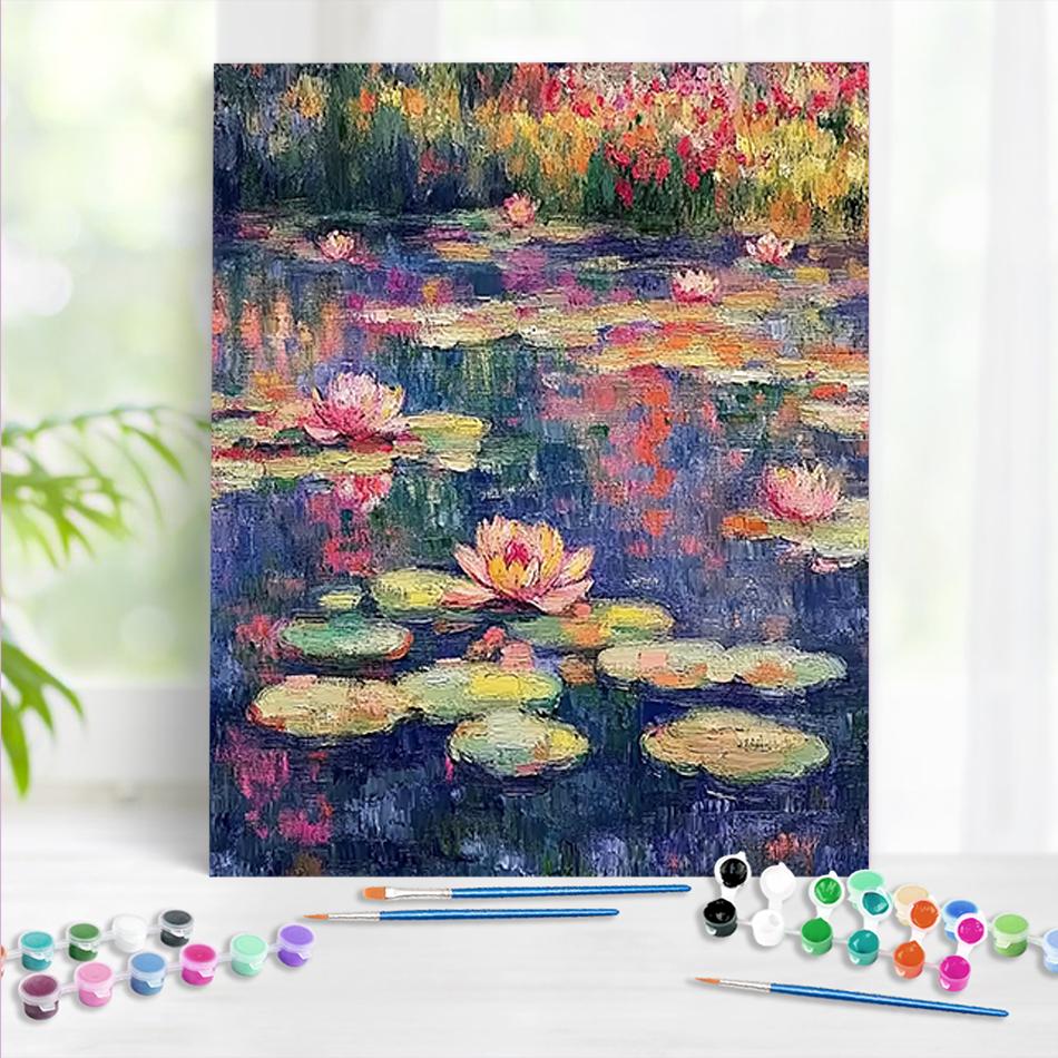 

1pc Picture With Numbers Lotus Pond Painting Art By Numbers Hand Painted Painting By Numbers Acrylic Kits 40x50cm/16x20inch Without Frame 40x50cm NO Frame