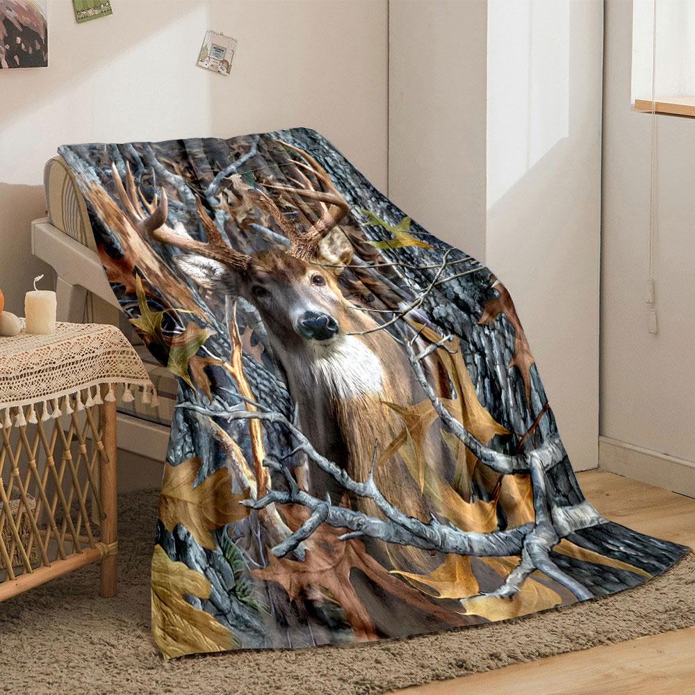 Deer Camouflage Blanket bedroom Blanket for Livingroom Couch lunch break Soft throw for Friend's festival Gift