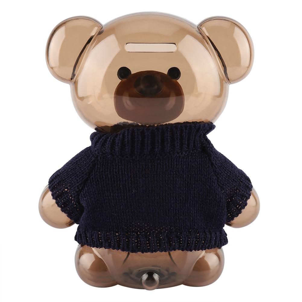Children Coin Piggy Bank Money Box Cartoon Clothes Bear Plastic Transparent  (Blue)