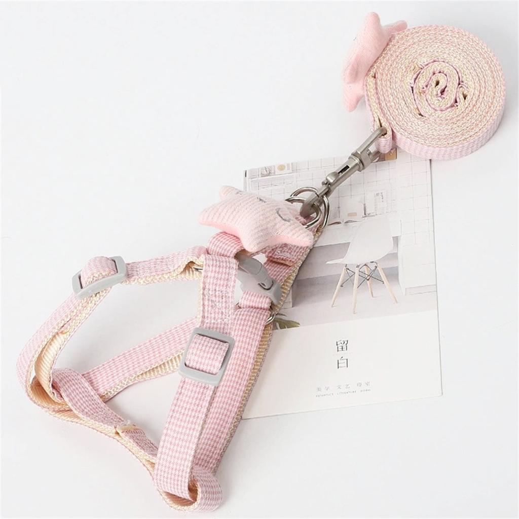 Dog Harness Leash Adjustable Comfortable Handle Safe Pet Vest with Traction Rope for Cat Walking Pink 1.5x120cm
