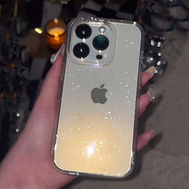 Transparent Simple Glitter Phone Case For For Iphone 16 1 14 13 12 11 Pro Max XR XS MAX 7 8 14 PLUS Y2K Shockproof Clear Soft Cover