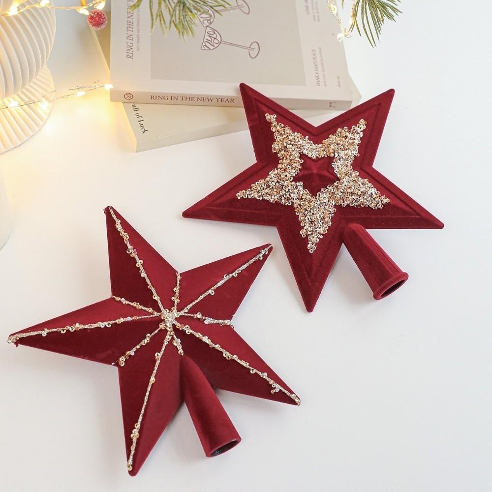 New 3D Red Glitter Star Christmas Tree Crown Star Pentagram Plastic Christmas Tree Decorations Tree Ornaments Home Party Decor