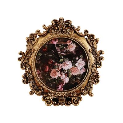 Ramă Foto Rotundă Vintage din Rășini Ornamentate cu Design Complex pentru Agățat pe Perete sau Expunere pe Birou, Decorațiuni pentru Casă, Cadou