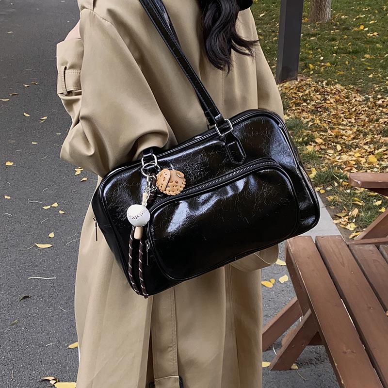 Fashion Tote Bag 2025 New Multi-pocket Bowling Bag Versatile Maillard Portable Shoulder Messenger Bag