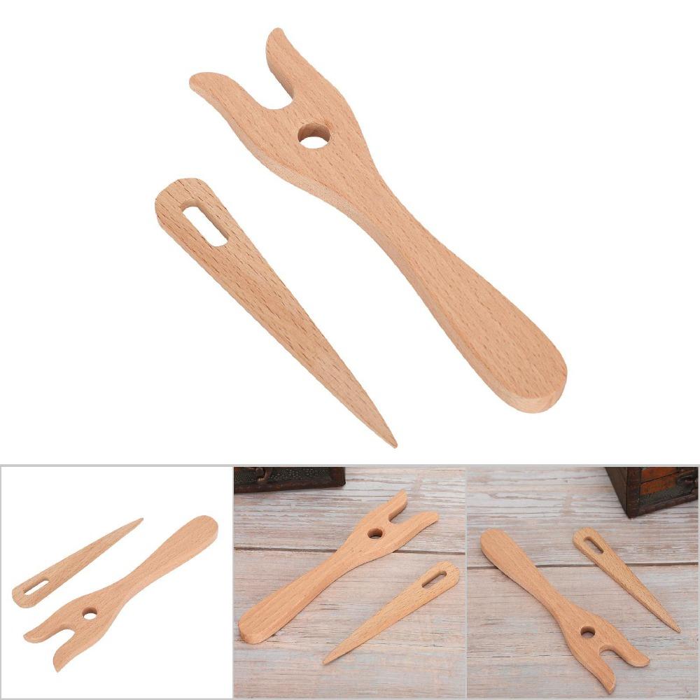 2Pcs Wooden Lucet Fork Kit Eye Needle Design Braided Craft Tools  For Bracelet Making