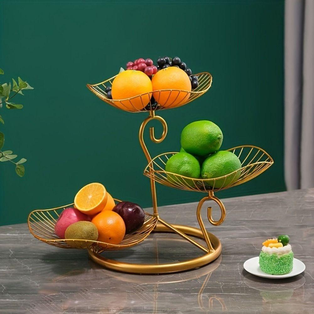 Lotus Leaf Shape Multi-Layer Serving Tray Metal Wire Fruit Basket 3-Tier Fruit Basket Dining Table