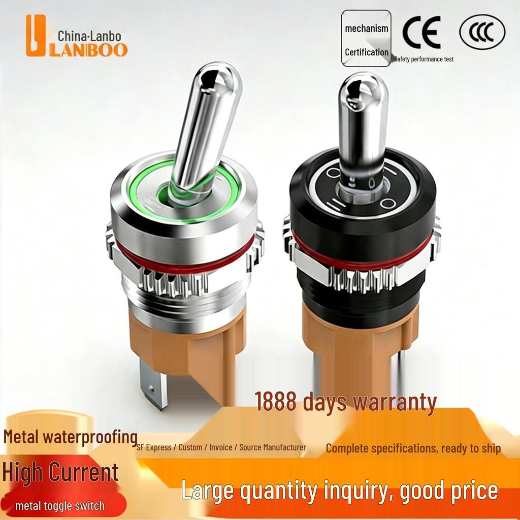 Bluebo 16mm High Current Metal Toggle Switch with Light, Large Handle, 2-Position/3-Position, 1NO1NC