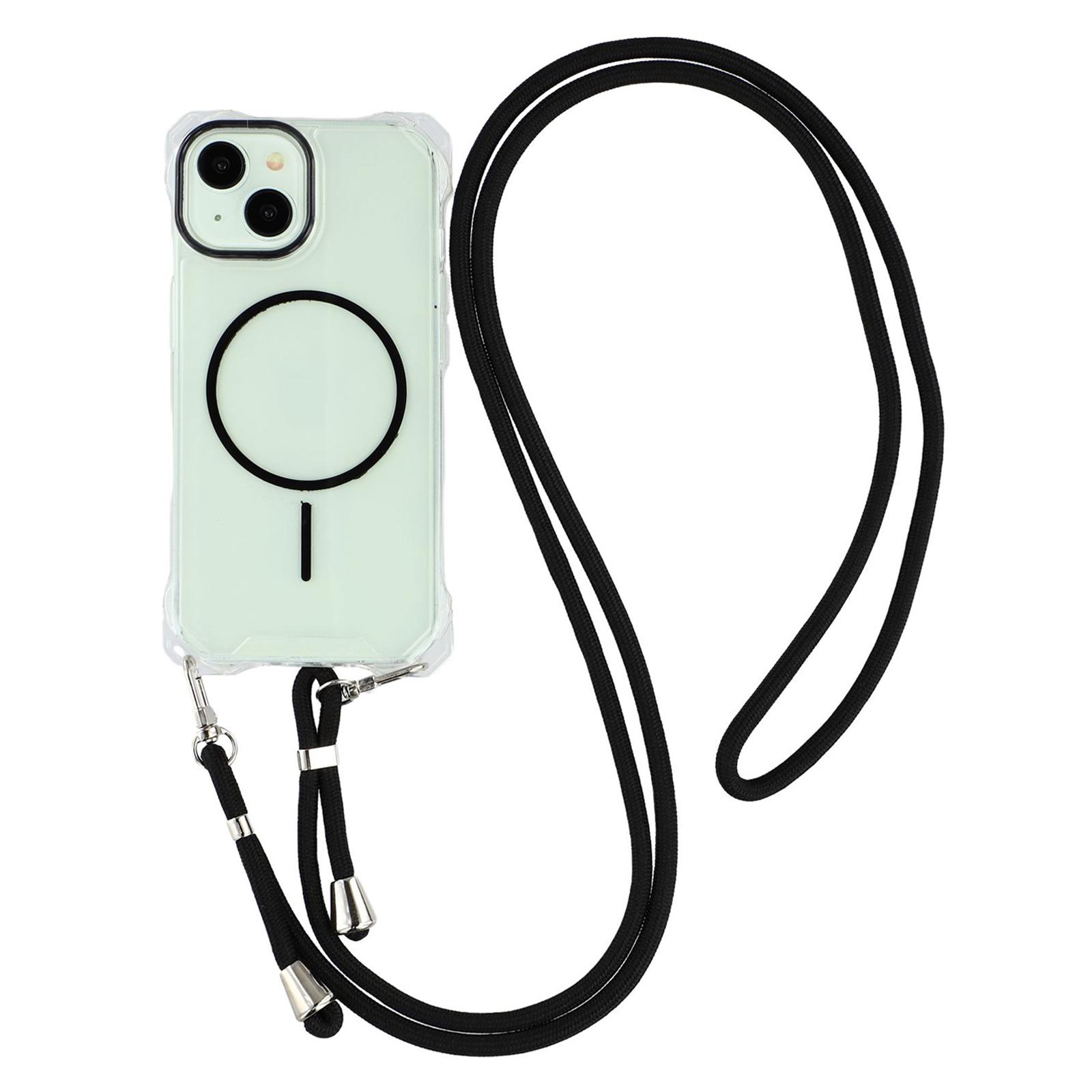 

For iPhone 14 Magnetic Case with Lanyard Drop-Proof TPU+PC Phone Back Cover Black