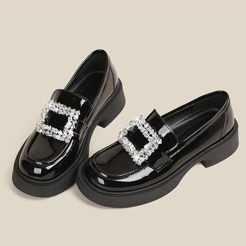 

Модные Роскошные Лоферы с Кристальной Пряжкой Женские Маленькие Кожаные Туфли-Лодочки Женские Лолита Балетки Платформа Криперы Толстая Подошва Девичьи Мокасины 34 чёрный