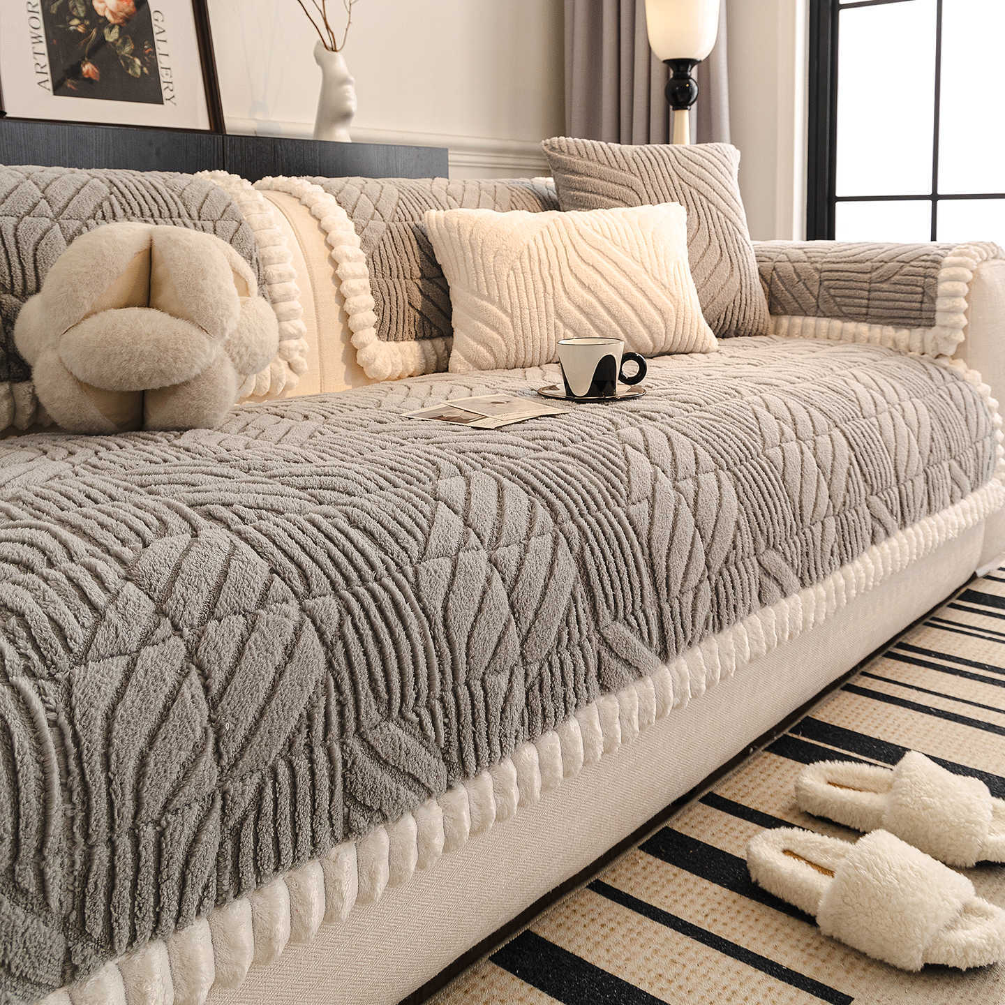 

1PC Nordic Sofa Seat Cover Winter Warm Sofa Mat Slipcovers Pets Kids Anti-dirty Corner Couch Cushion Pads for Living Room A 70x70cm 1pc