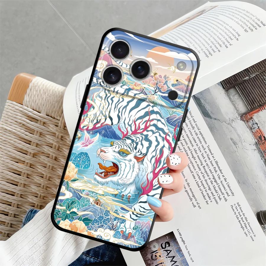 National Style Tiger Black Soft Phone Cover Case for iPhone 7 8 Air 13 12 11 17 Pro Max XR XS 15 16 14 Plus