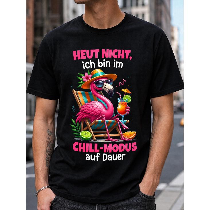 Men s Funny Flamingo Graphic T-Shirt Short Sleeve Crew Neck Vacation Mode Summer Beach Holiday Tee Top S чёрный