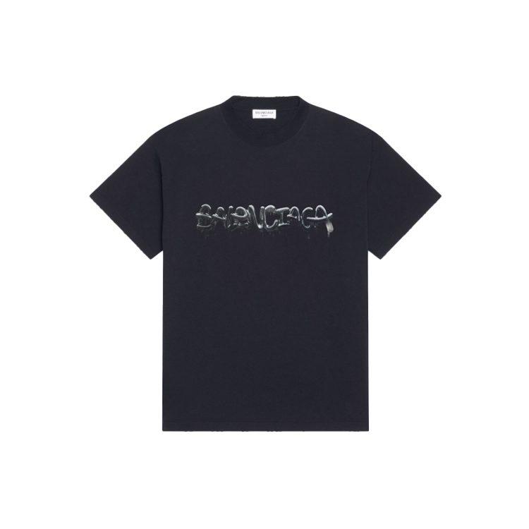 Balenciaga SS22 Drop Shoulder Sleeve T Shirt Women's Black 612965TLVF11069