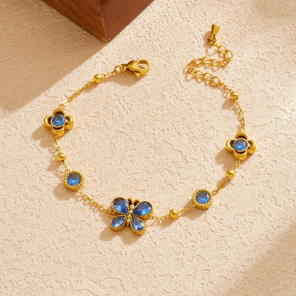 Niche Luxury Sweet Floral Butterfly Diamond Charm Gold-Plated Bracelet