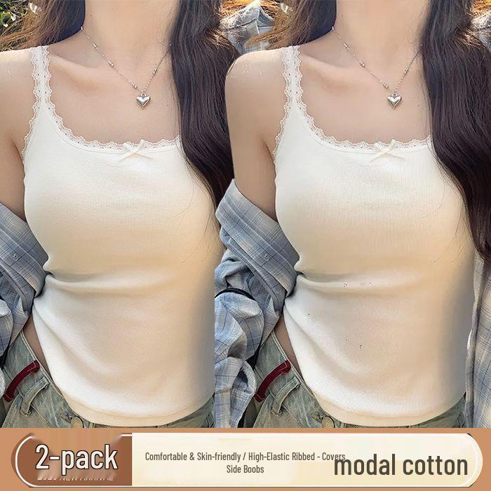 Women's Slimming Modal Ribbed Cotton Lace Trim Camisole - Conceals Underarm Flaws