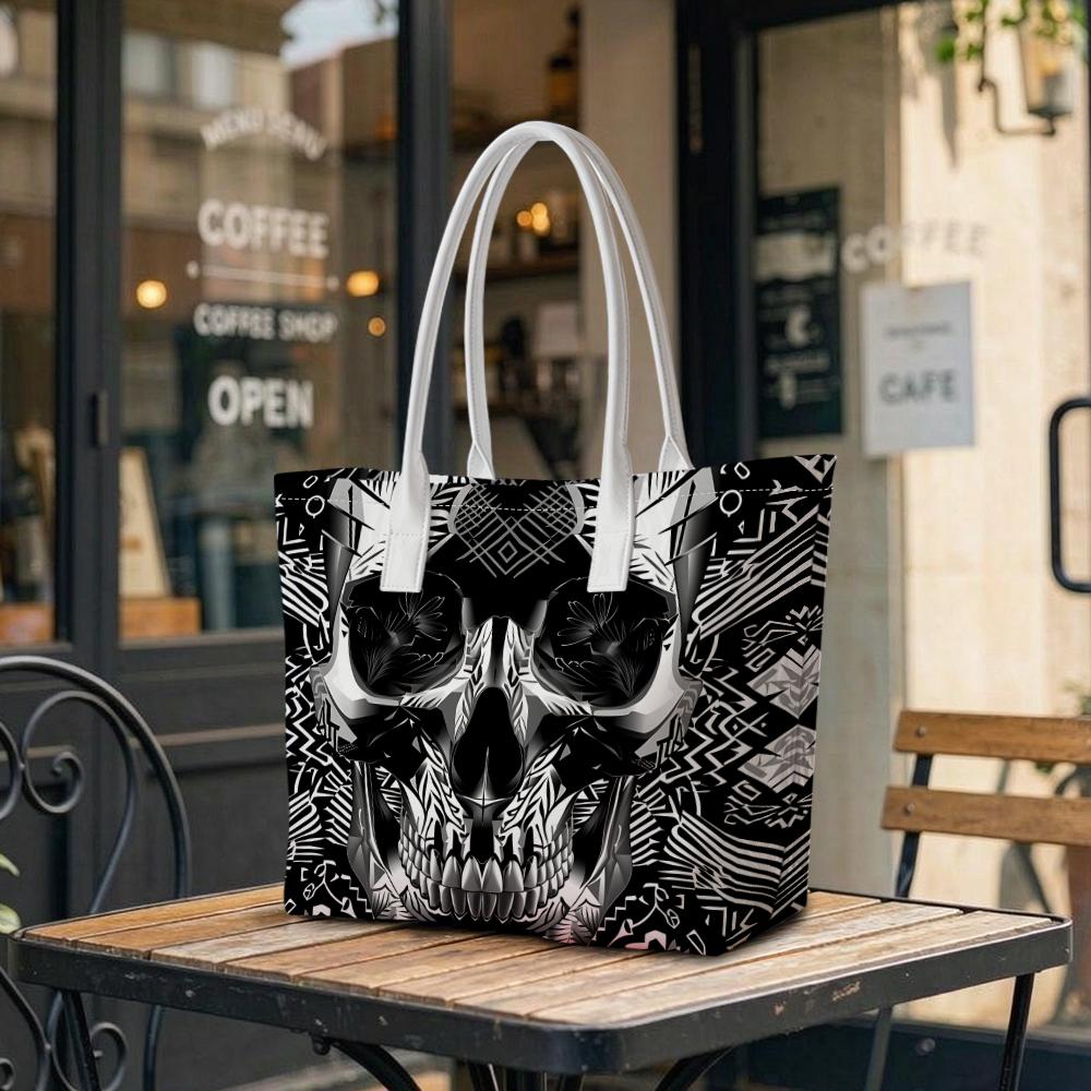 Geometric Skull Print Tote Bag Fashion Large Capacity Casual Shoulder Bag for Daily Use