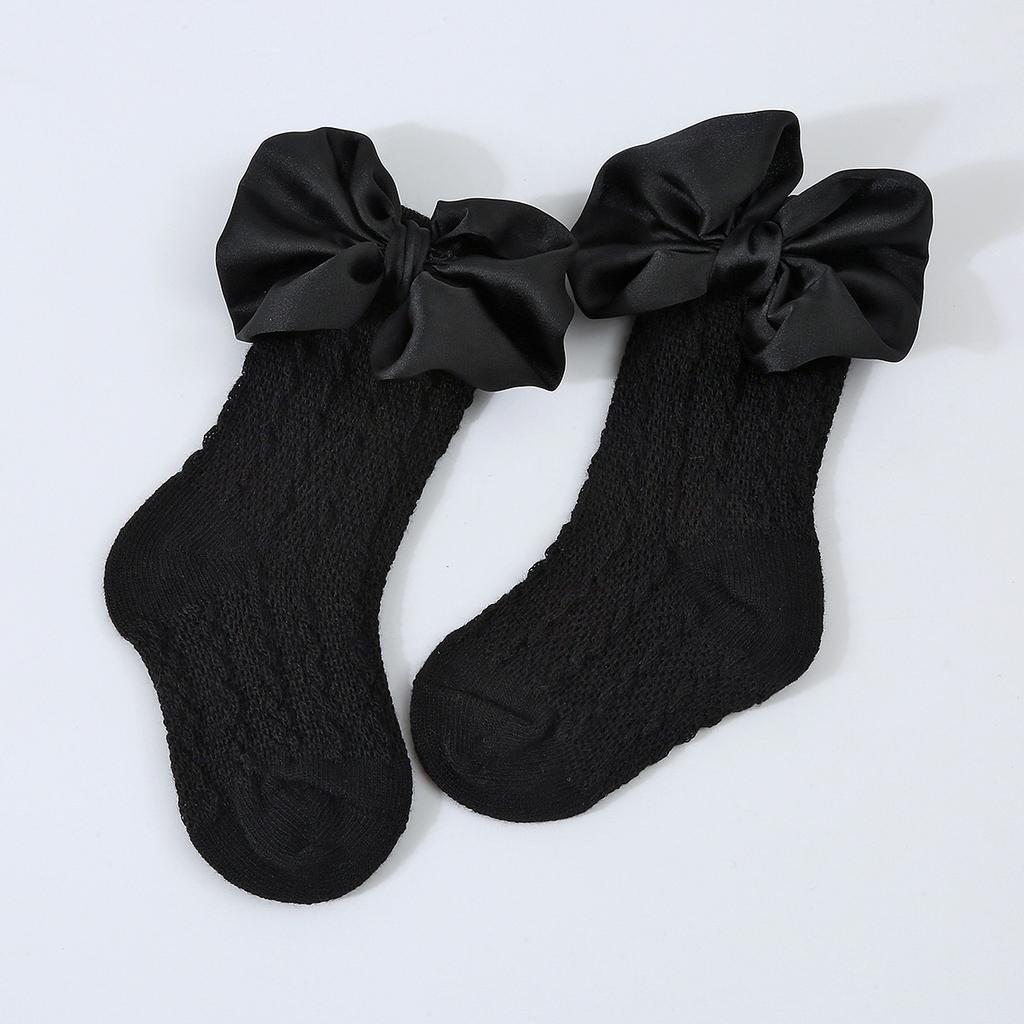 1Set Neugeborenen Big Bowknot Stirnbänder Aushöhlen Lange Socken Neue Baby Weiche Feste Prewalker Socke Mädchen Infant Gestrickte Haarband Socken