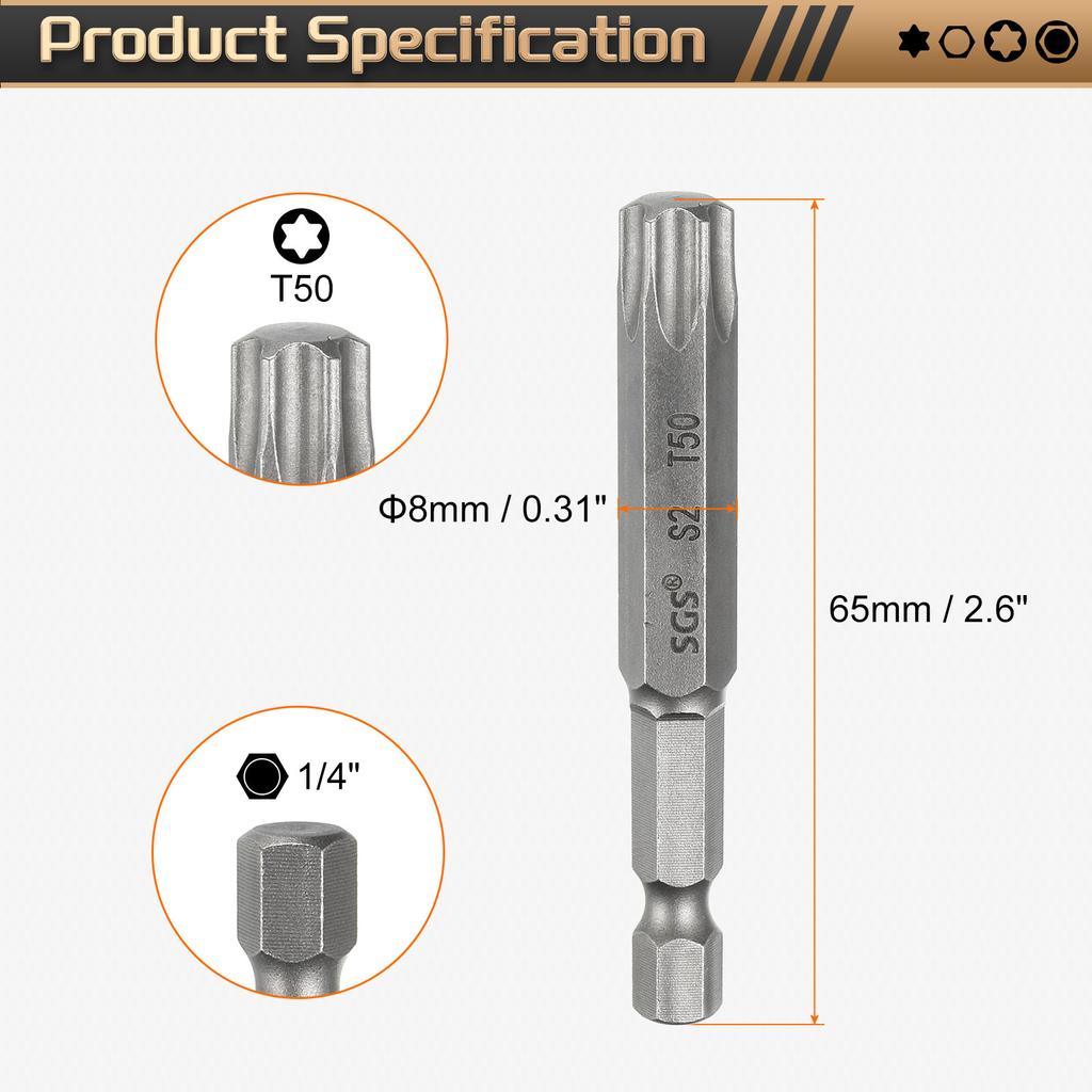 1/3/5pcs T5-T50 Torx Head Screwdriver Bit 1/4" Hex Shank Magnetic No Hole Tamper Proof 6 Point Star S2 Screw Driver Drill Bits