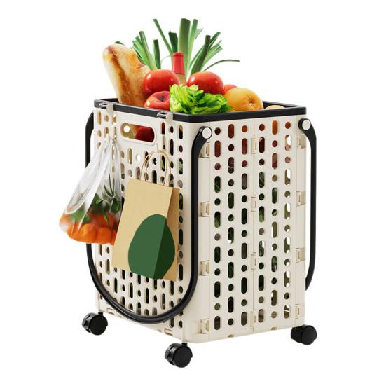 Folding Shopping Cart Collapsible Utility Cart with 360-Degree Swivel Wheels Lightweight Foldable Rolling Cart with Hooks for Grocery Shopping Laundry