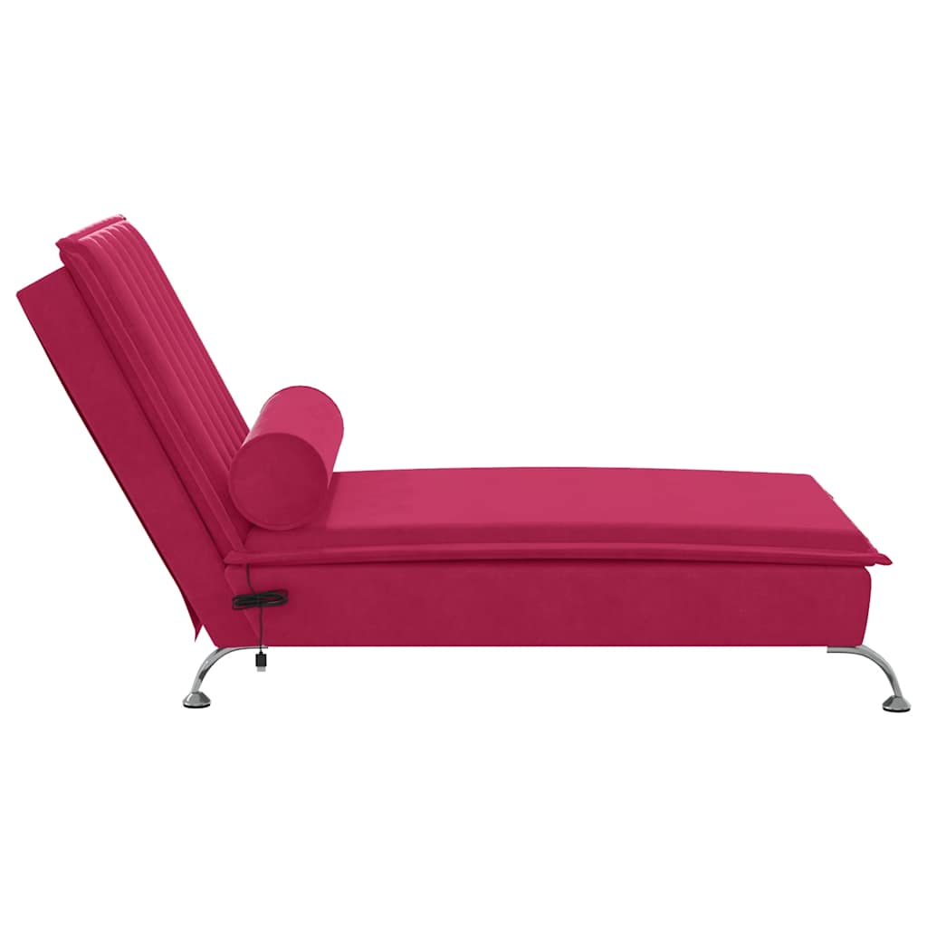 Vidaxl Chaise Longue Massaggiante Con Rullo, Rosso Vino, Vellutata