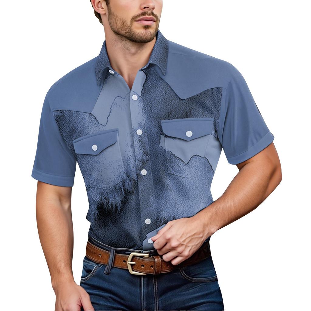 Men'S Fashionable Lapel And Shoulder Length Short Sleeved Casual Top