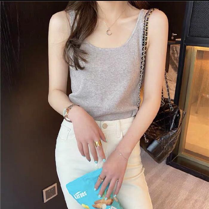 Sling 2024 Summer Slimming Ice Silk Knit Sleeveless Top for Women
