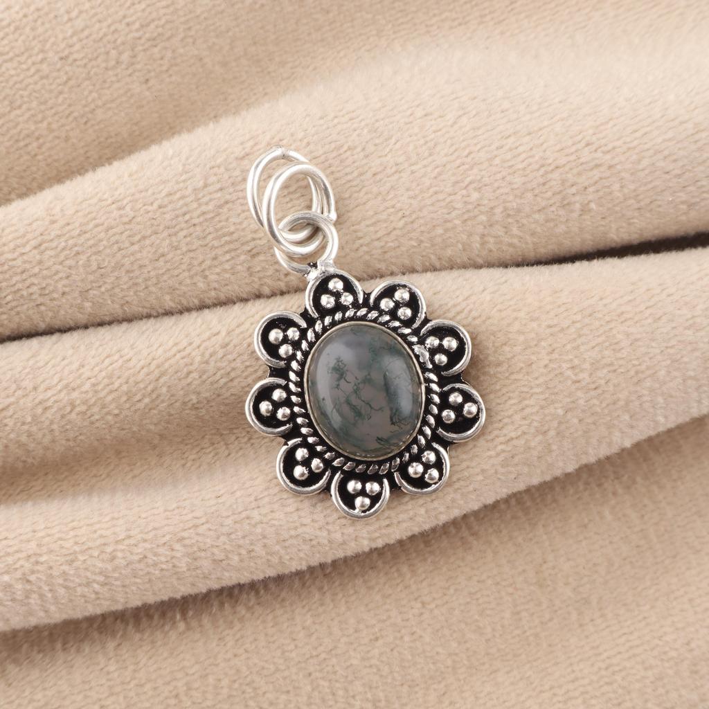 Natural Moss Agate Gemstone 925 Sterling Silver Jewelry Women Pendant1.37'' For Gift CP-40-31