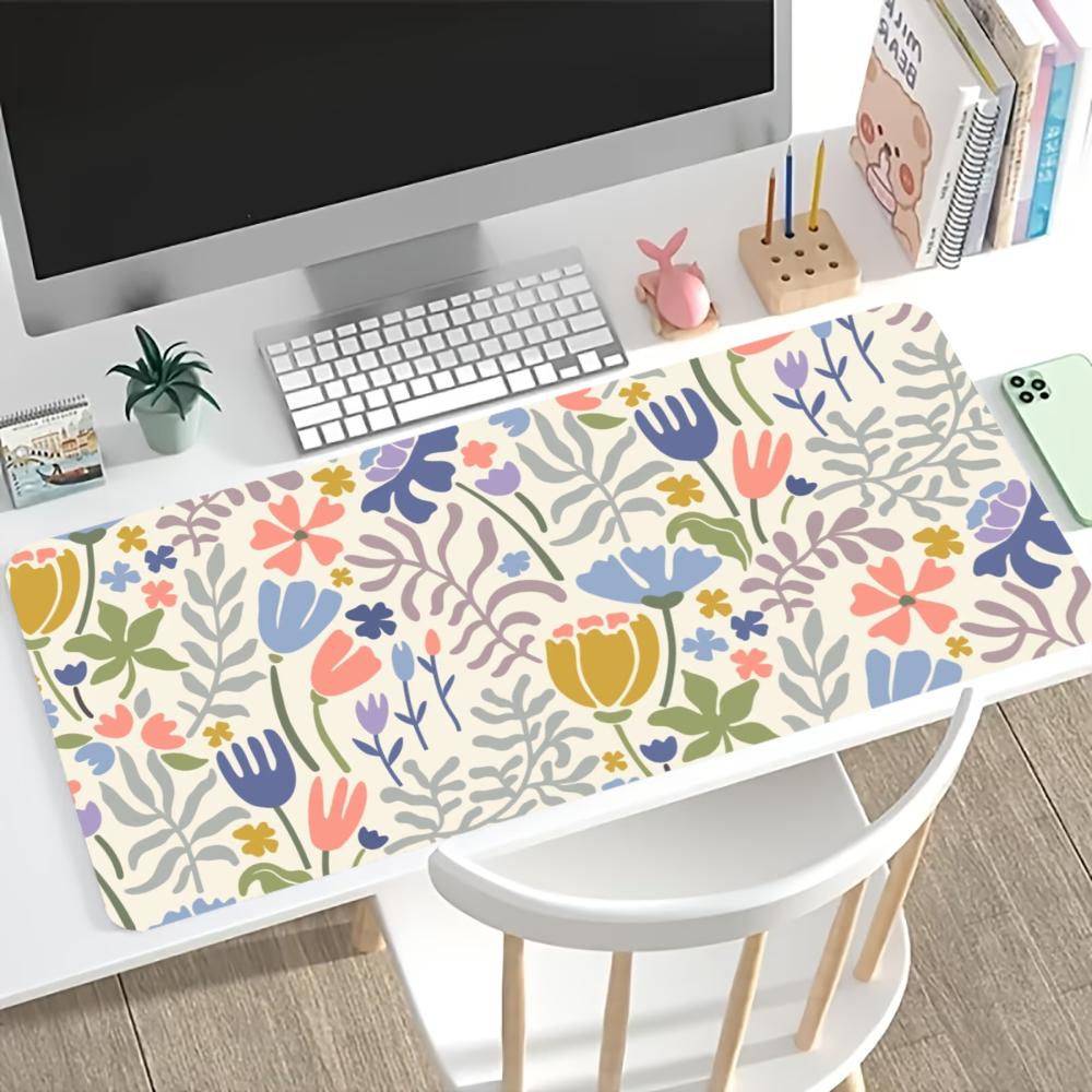 Cute Mixed Spring Flower Large Extended Mouse Pad Non Slip Rubber Base Stitched Edge Hd Print For Gaming Work Station