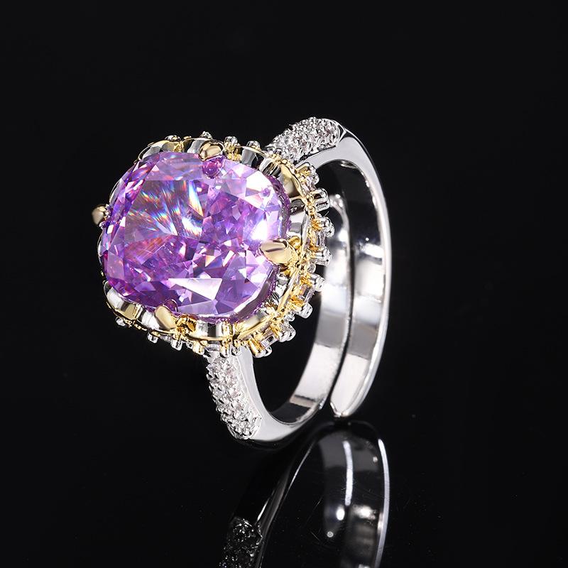 

Jewelry Copper Bottom Gold-Plated High Carbon Diamond Ice Flower Cut Square Diamond Copper Inlaid Ring Female 10 * 12