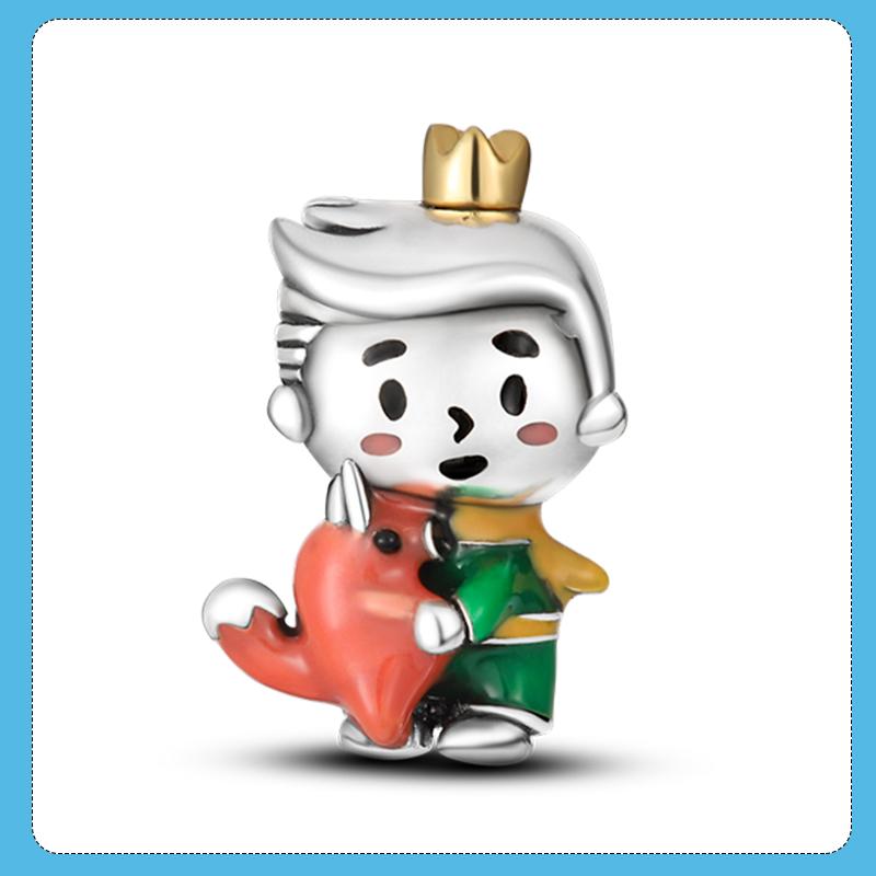 Boy And Girl Charms Enamel Prince Moon Girl Charm Beads Fit Original Bracelet Diy Copper Jewellery Gift