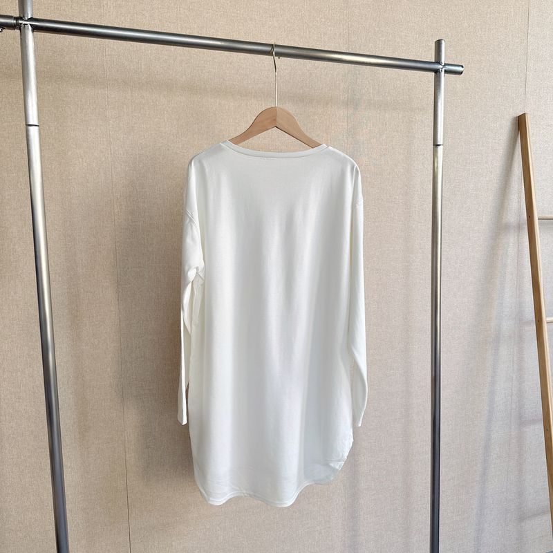 Orders Exported to Japan Spring New Cool Feeling Cotton round Neck Long sleeves Shirt Mid-Length Loose Casual Top Slimming All-Matching