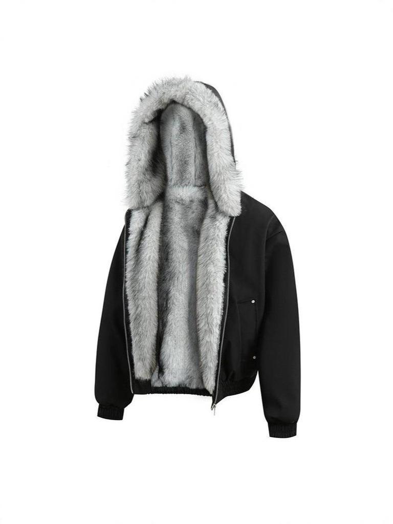Polar Wolf Men's Winter Jacket - Heavyweight, Hooded with Large Fur Collar, Thick Velvet Lining, Cotton Outerwear