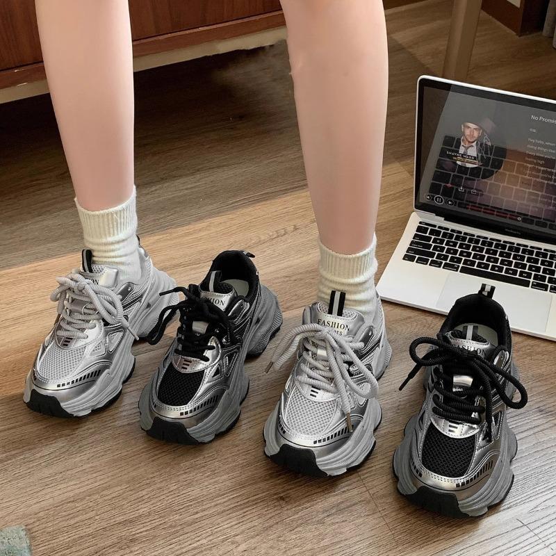 Dad shoes women's velvet black shoes new spring and autumn versatile muffin thick sole heightening casual sports shoes