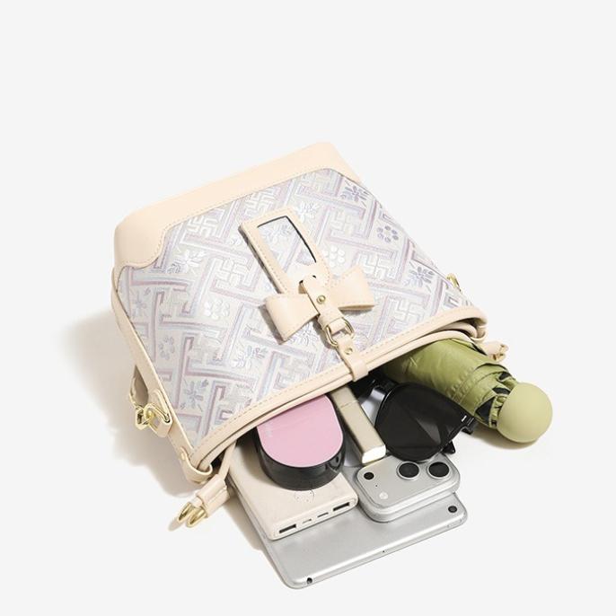 cross body bag for women, Vintage Jacquard Elegant Drawstring Bucket Shoulder Bag