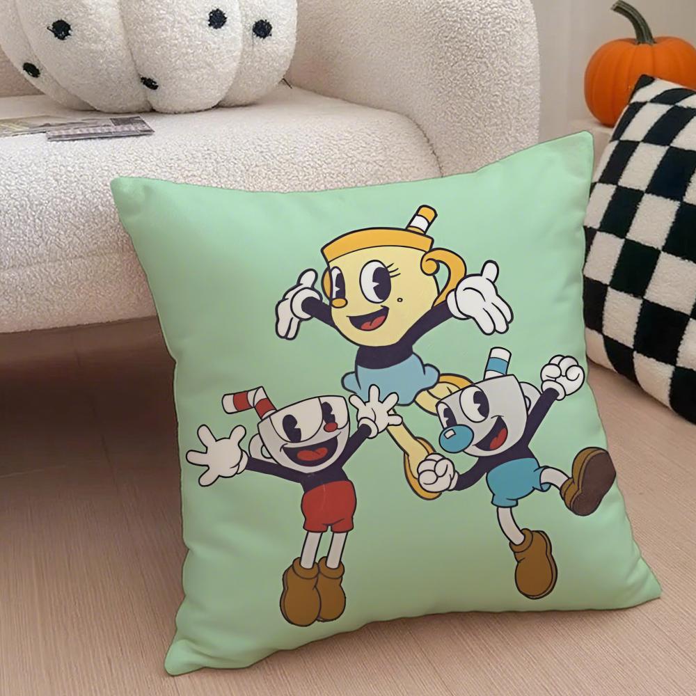 Retro Cartoon American Game CCuphead Cushion Cover Throw Pillow Cover Hidden Button Durable Polyester Chair Cushion