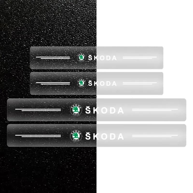 4Pcs Car Door Threshold Protector Strip Transparent Sticker For Skoda Octavia Fabia Superb Roomster Kodiaq Led Luggage Car Goods  WL5