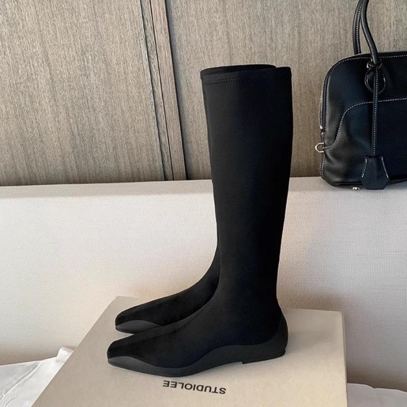 Women's Grape Sheepskin High Shaft Flat Heel Square Toe Long Boots