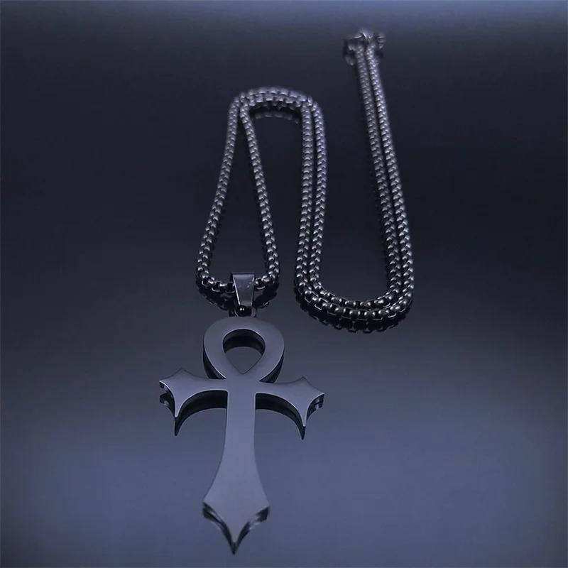Vintage Retro Amulet Talisman Ankh Cross Pendant Necklace Women Egypt Egyptian Key Life Religious Chain Jewelry Gift Stainless Steel