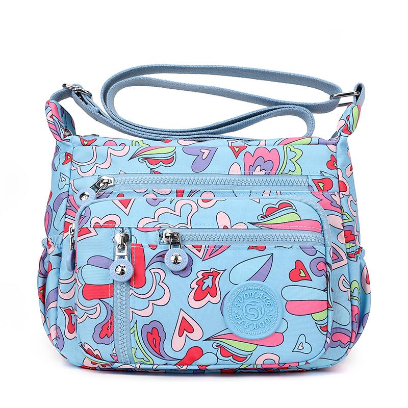 Women's Mobile Phone Bag Printed Nylon Shoulder Bag Crossbody Bag Middle-Aged Mother Bag Small Square Bag