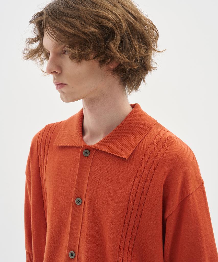 Blond9 Soft Cable Collar Short Sleeve Cardigan_Orange