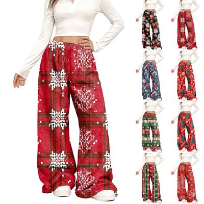 Women's Casual Fashion Christmas Print Elastic Waist Loose Plush Wide Leg Pants