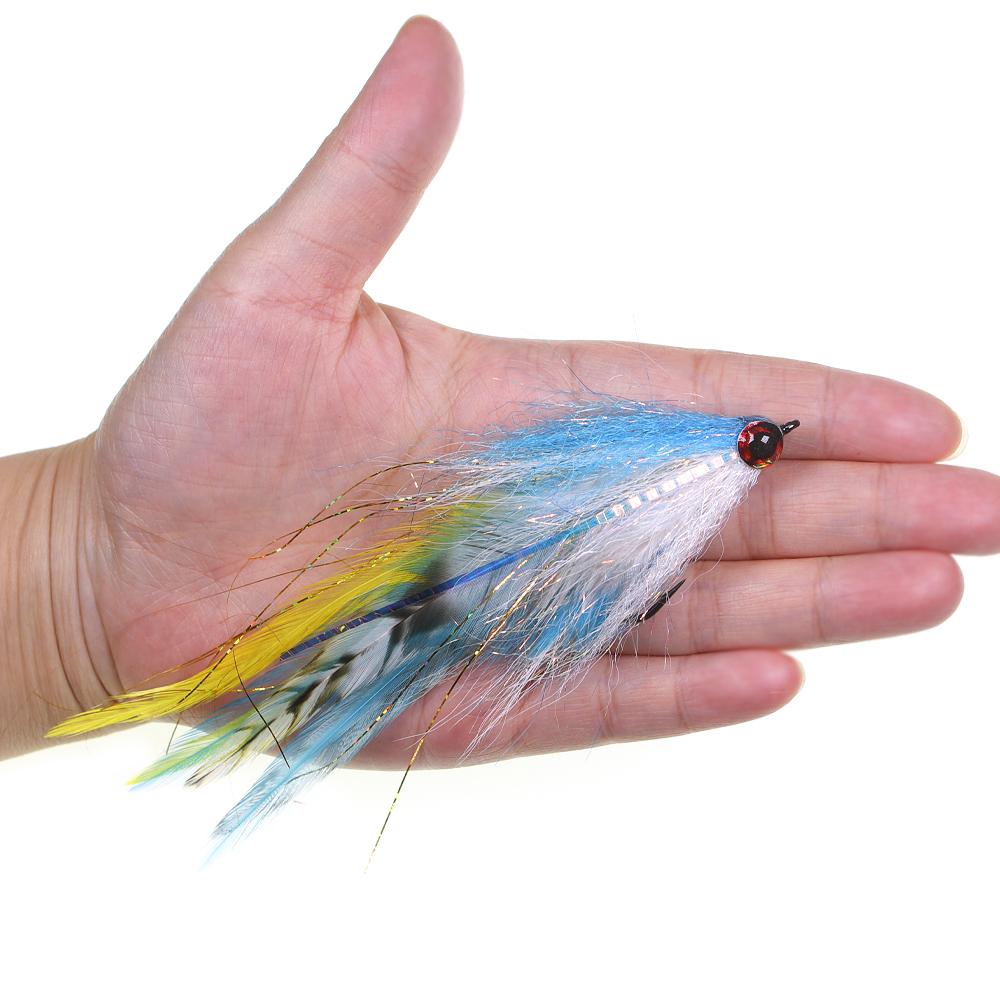 1PC #2/0 Big Streamer Saltwater Fly Grizzly Hackle Big Game Flies Salmon Bass Pike Trout Chub Fishing Artificial Lure Baits