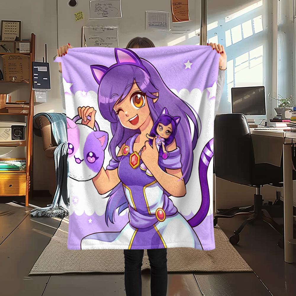 1 szt. Koc flanelowy z nadrukiem Aphmau, Wysokiej jakości, Na wszystkie pory roku, Wystrój domu, Ciepło i komfort, Idealny na prezenty świąteczne