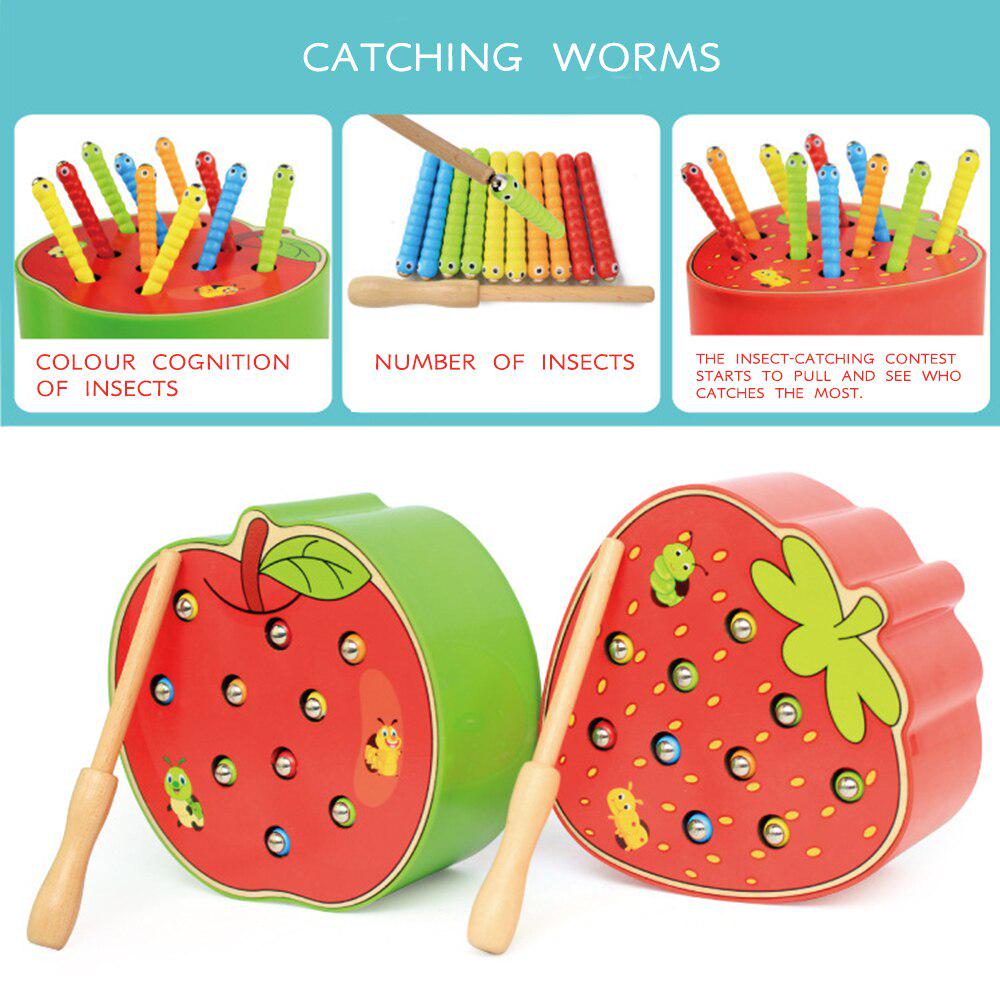 Children Catch Worms Game Magnetic Designer Kids Learning Wooden Blocks Wooden Toys For Children Early Educational Toy Boys Toys