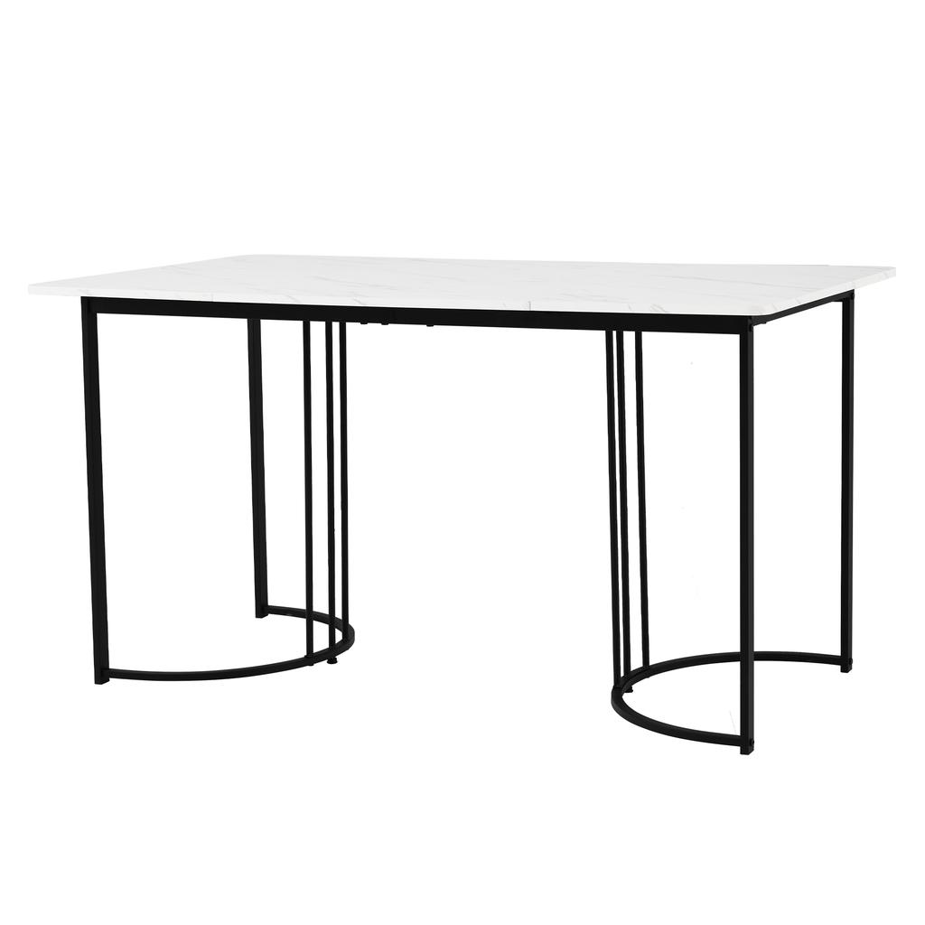 Dining Set (5-piece), Dining Table with 4 Chairs, 140×80cm Kitchen Table with Black Metal Legs, MDF Table Top in White, Dark Grey Linen Dining Chairs