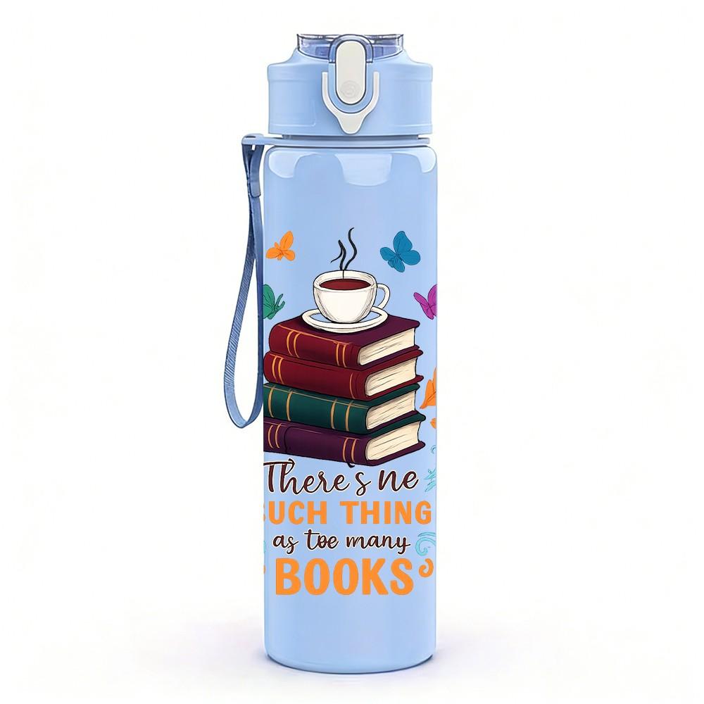 1PC She Who Loves Books Stacked Print 750ml Color Plastic Sports Water Bottle Leakproof Flip Straw Lid Suitable for Sports Office Home Use