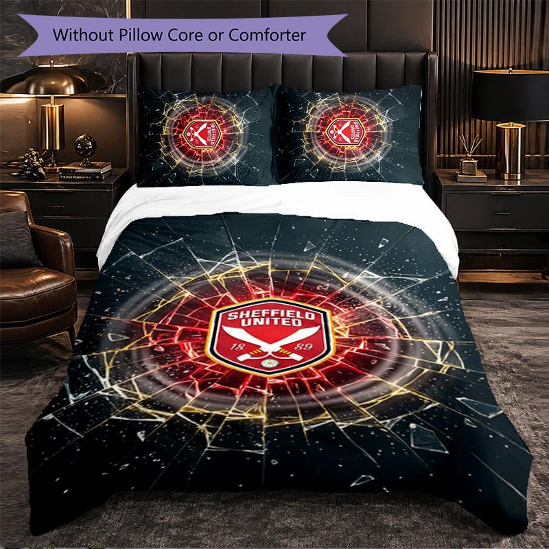 Sheffield United Football 3 Piece Bedding Set Soft Duvet Cover Set with Pillowcases Printed Bedroom Decor Set for Home