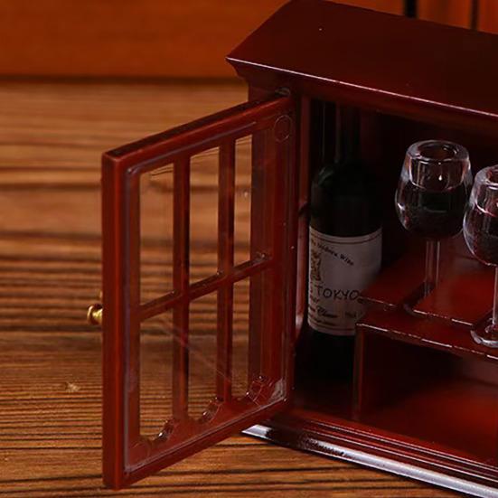 Mini model vinotéky Miniaturní dům Kuchyňský nábytek Mini lahve červeného vína Sklenice Doplňky pro panenky pro děti Hra na předstírání